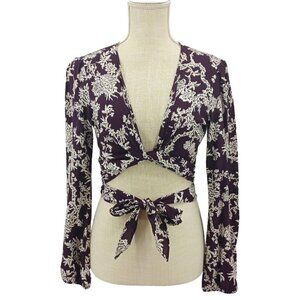 Flynn Skye That's a Wrap Crop Top Wine Floral Women's M Boho Festival Hippie
